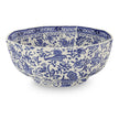Blue Regal Peacock hexagonal bowl by Burleigh featuring intricate peacock design and glossy ceramic finish.