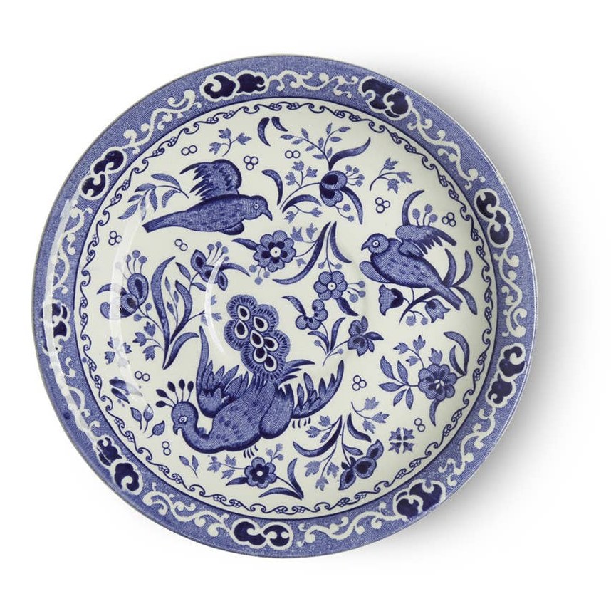 Blue Regal Peacock teacup 3-piece gift set by Burleigh featuring elegant peacock design and fine porcelain craftsmanship.