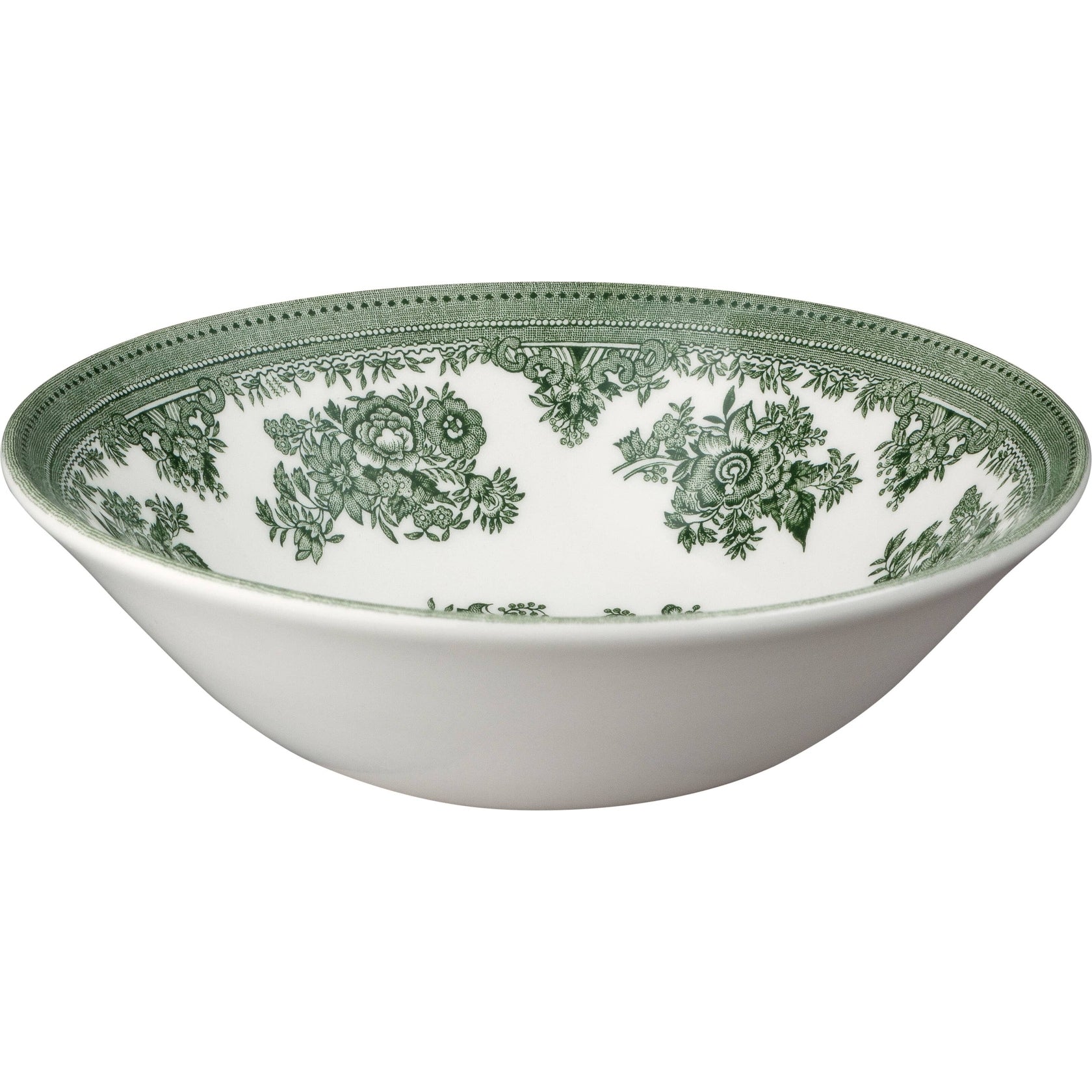 Dark green Asiatic Pheasants cereal bowl by Burleigh featuring detailed pheasant design on porcelain.