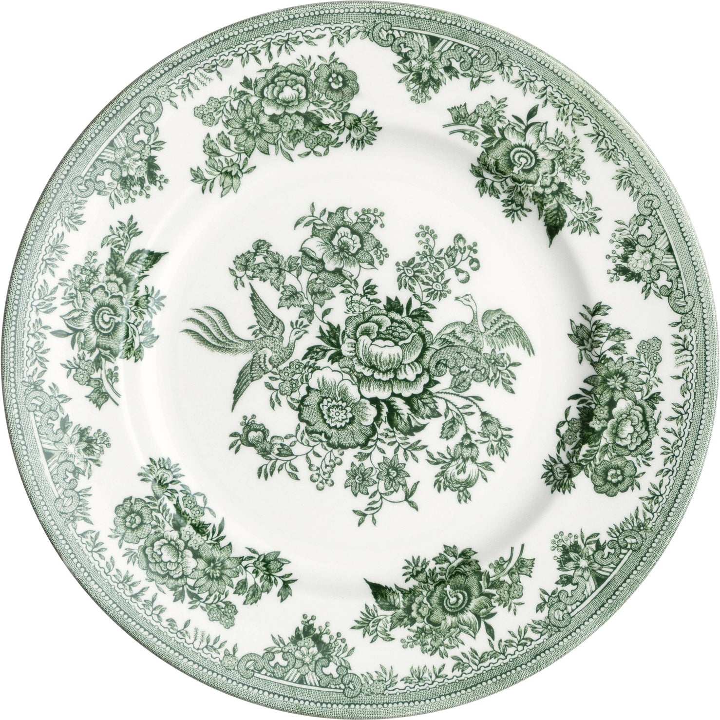 Dark green Asiatic Pheasants small plate by Burleigh featuring detailed pheasant illustrations on fine china.