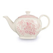 Large pink Asiatic Pheasants teapot by Burleigh featuring a floral design and a classic shape on a white background.
