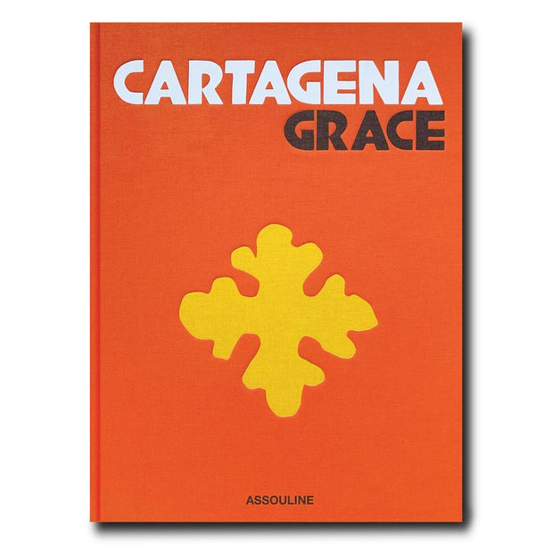 Book cover with 'Cartagena Grace' and a yellow abstract design on an orange background