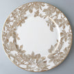Caskata Arbor Gold Rimmed Charger dishware with elegant gold trim and decorative pattern, showcasing sophisticated tableware design.
