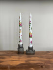 Yellow & Pink Rose Hand-PaintedTaper Candle, Pair