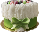 Cereria Introna blackberry cake pillar candle with green icing and candle wick, decorative dessert-inspired design.