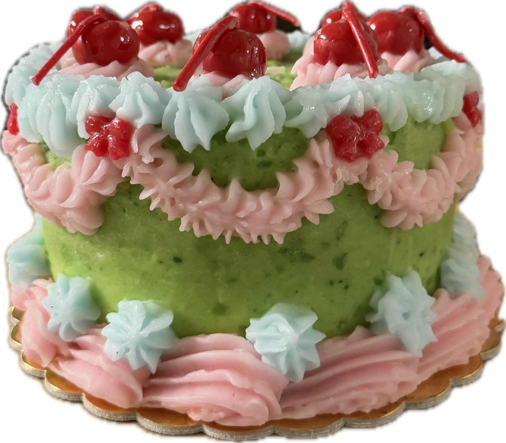 Multi-color Cereria Introna Retro Cake pillar candle with layered, vintage-style design, perfect for decorative use.