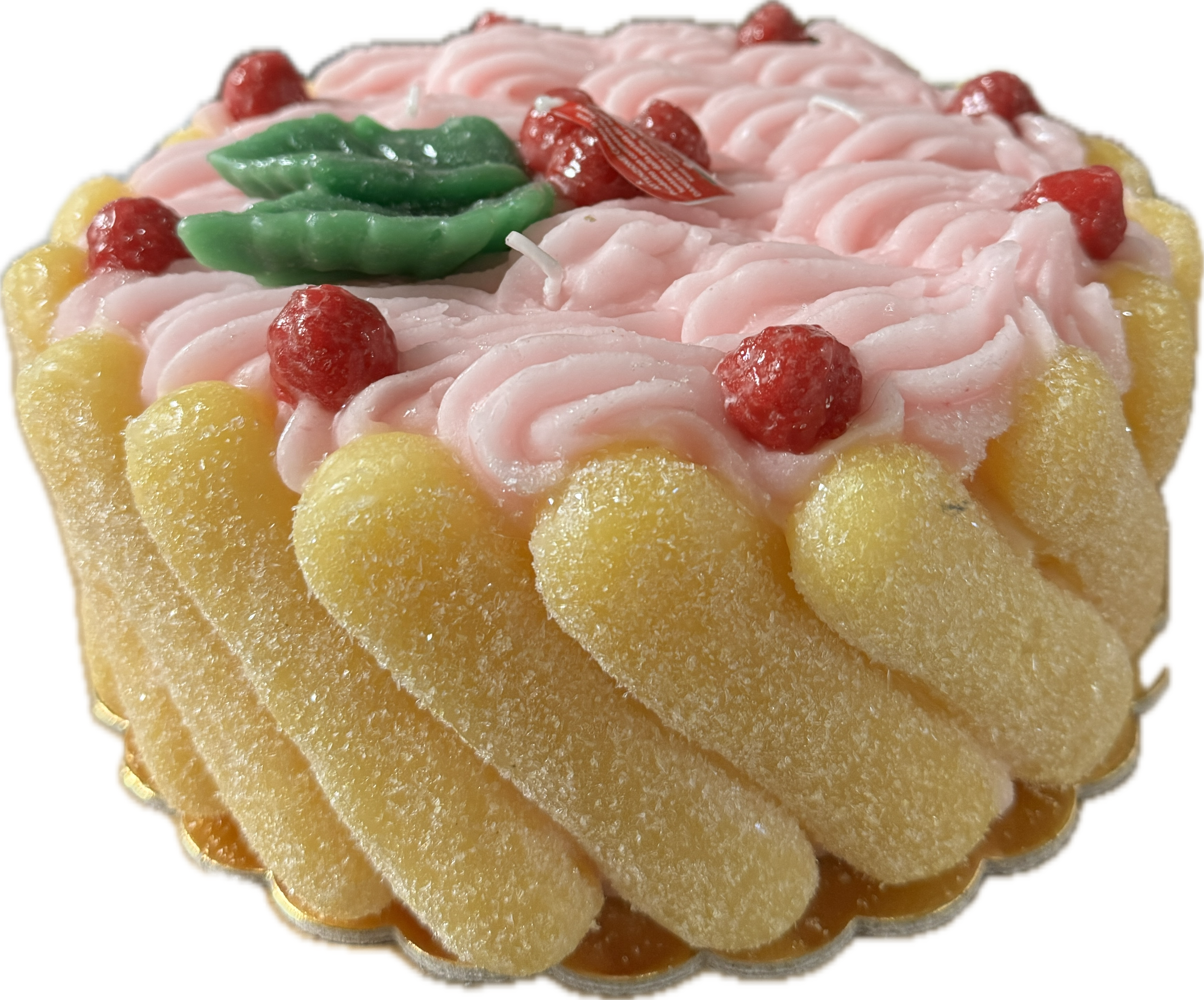 Cereria Introna strawberry ladyfinger cake pillar candle with detailed icing and cake design for decorative use