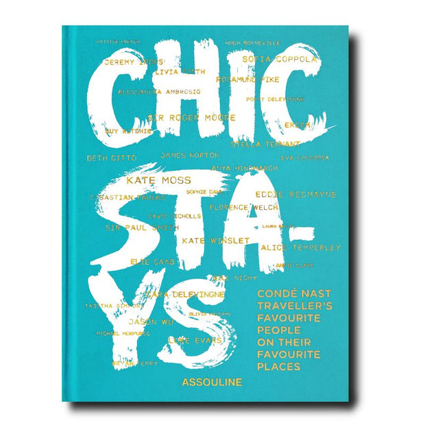 Book cover of 'Chic Stays' with a turquoise background and white text.