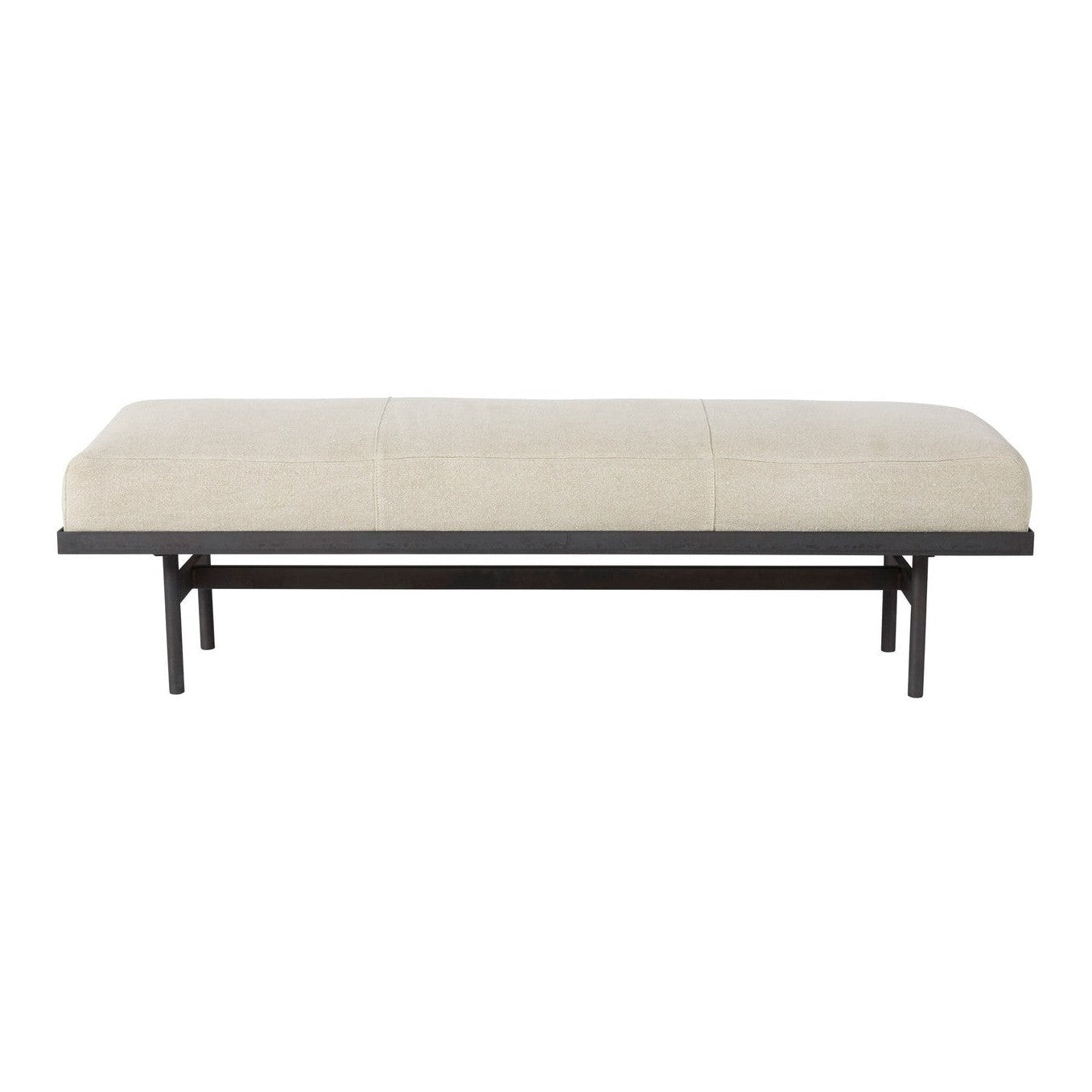 Cisco Lincoln Bench upholstered in Marvell Ivory, showcasing a plush, padded seat with elegant wooden legs for stylish seating.