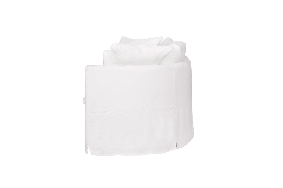 Cisco Havana curved slipcovered loveseat in white linen, 72-inch size, with plush, comfortable upholstery and elegant design.