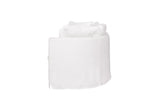 Cisco Havana curved slipcovered loveseat in white linen, 72-inch size, with plush, comfortable upholstery and elegant design.