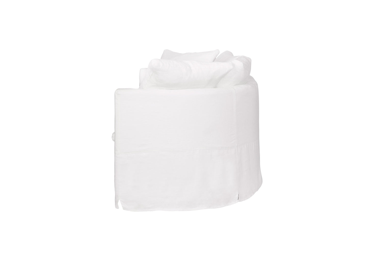 Cisco Havana curved slipcovered loveseat in white linen, 72-inch size, with plush, comfortable upholstery and elegant design.