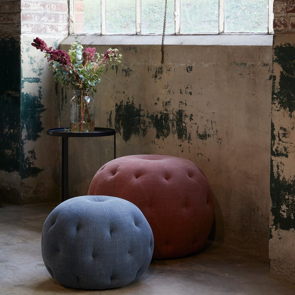Cisco tufted round pouf in spice color, soft fabric with a textured surface, perfect as a stylish accent or extra seating.