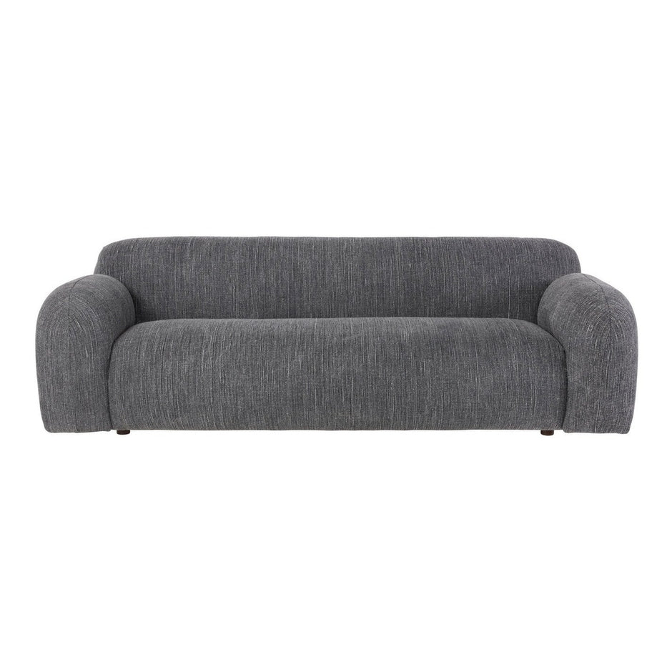 Cisco Pebble sofa upholstered in nubby charcoal fabric, modern sofa with plush cushions and sleek design.