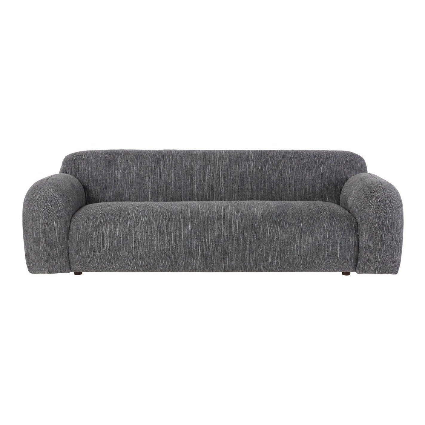 Cisco Pebble sofa upholstered in nubby charcoal fabric, modern sofa with plush cushions and sleek design.