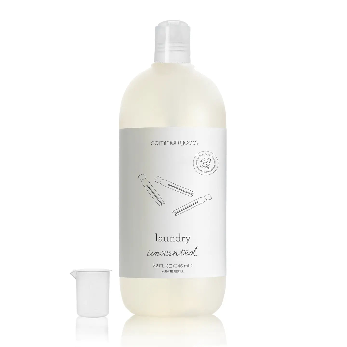 Common Good lavender gentle laundry detergent bottle with cap, showcasing the eco-friendly packaging of the laundry product.