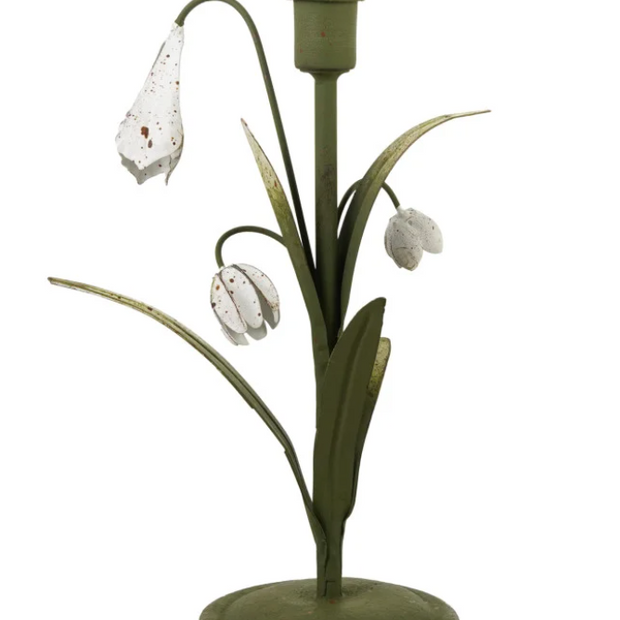 Cream-colored Toleware Lily of the Valley candleholder by Creative Co-op featuring delicate floral detailing.
