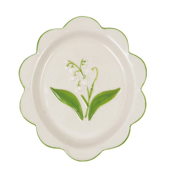 Hand-painted Lily of the Valley dinner plate from Creative Co-op, featuring floral design on ceramic dinnerware.