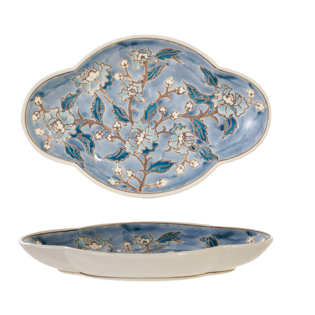 Creative Co-op stoneware dinner plate with wax relief flower design, showcasing intricate floral details on a durable ceramic surface.