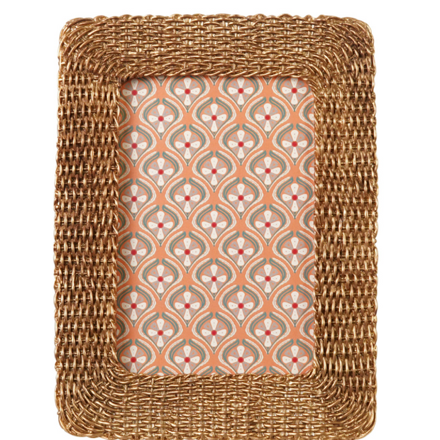 Gold woven 4x6 picture frame by Creative Co-op with intricate woven design and sleek gold finish.