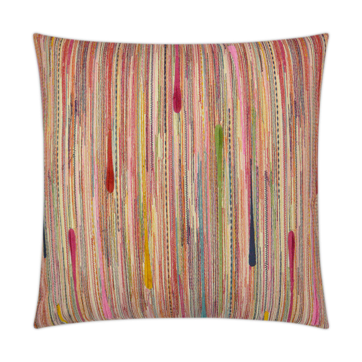 Multicolored striped pillow with textural blobs of color