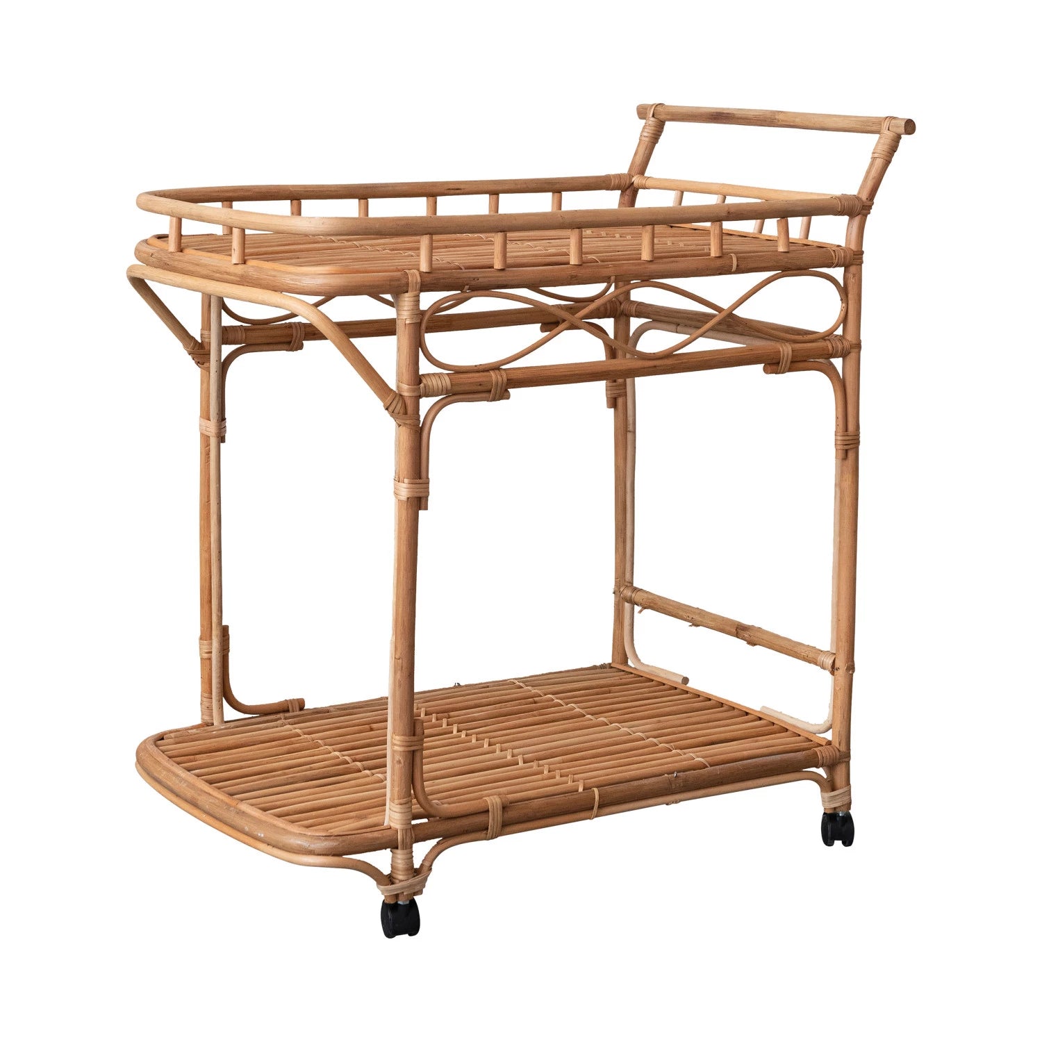 Handwoven Rattan 2-Tier Bar Cart - Maaribu