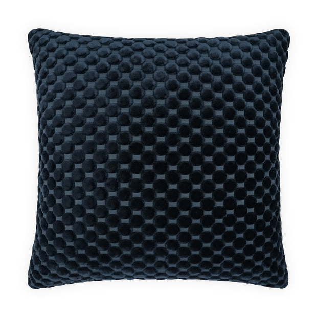 Dark blue textured pillow with a velvet pattern.