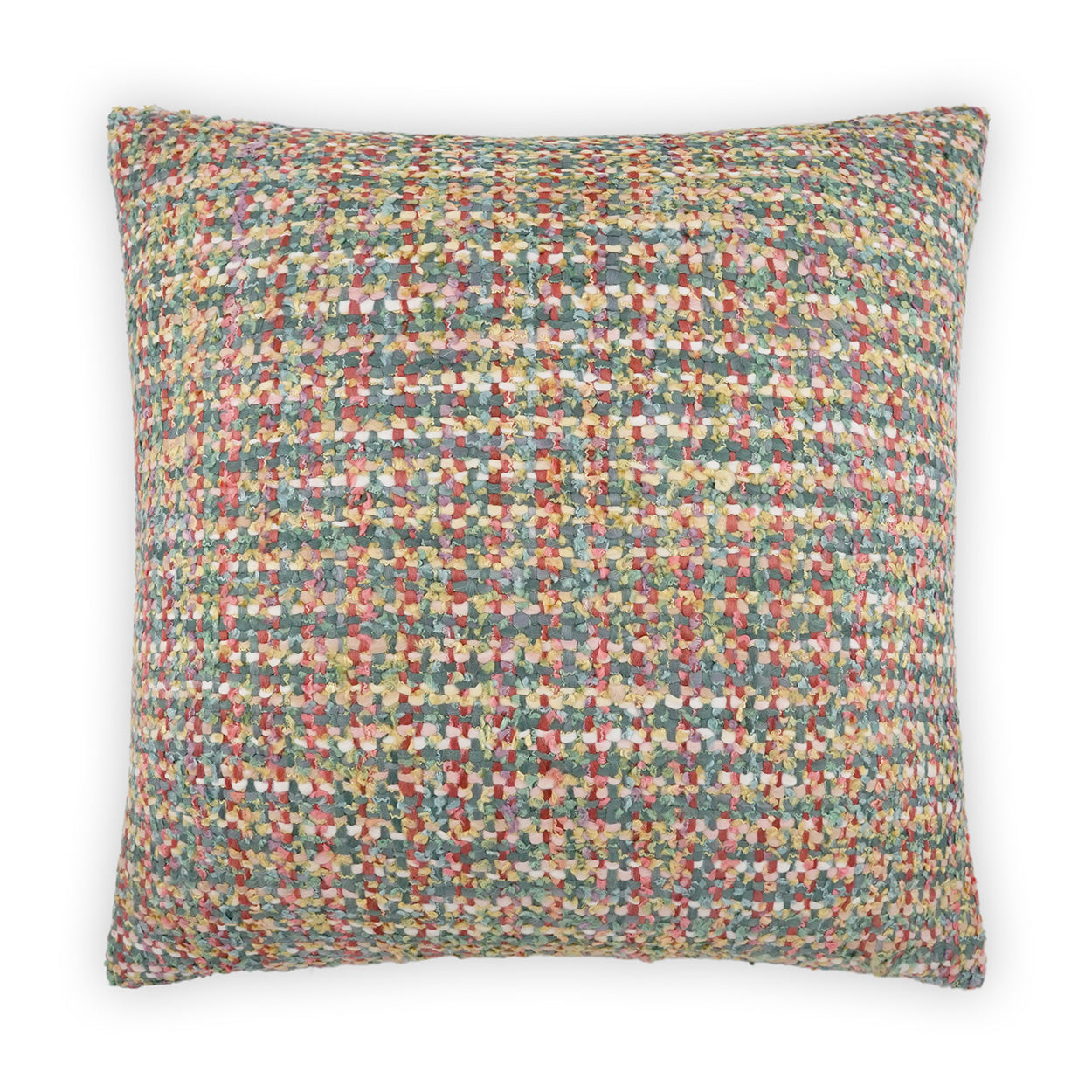 Multicolored patterned pillow on a white background