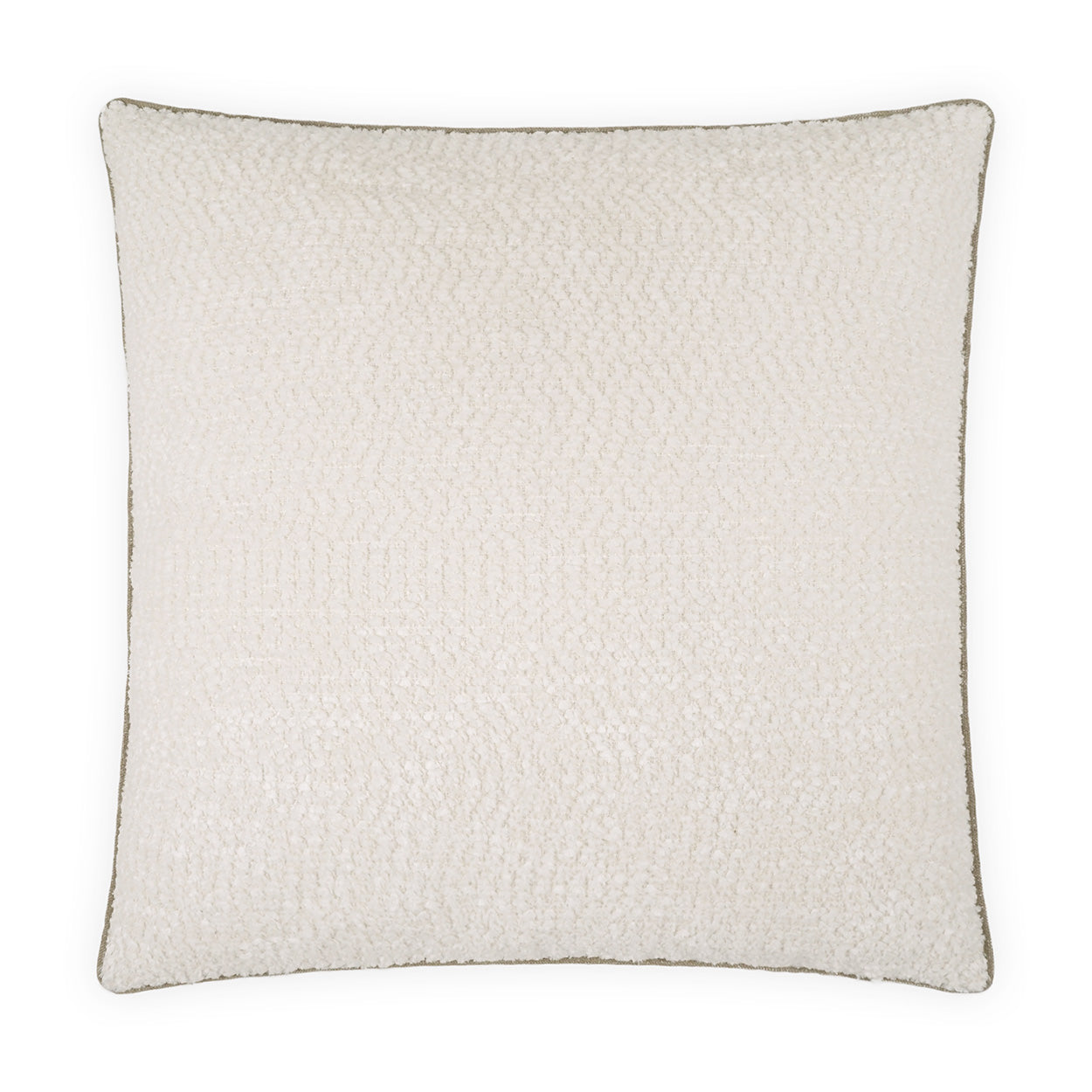ivory square pillow 24 inches by 24 inches with textured soft fabric and taupe cord edge