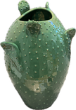 Green Apulian ceramic cactus vase by Enza Fasano, featuring a vibrant, handcrafted design with a textured cactus motif.