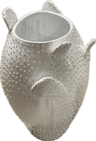 White Apulian ceramic cactus vase by Enza Fasano, featuring a smooth, rounded design with a decorative cactus pattern.