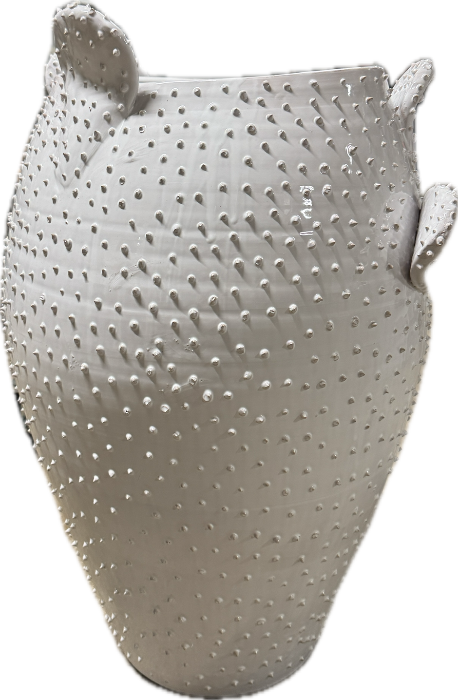 White Apulian ceramic cactus vase by Enza Fasano, featuring a smooth, rounded design with a cactus motif.