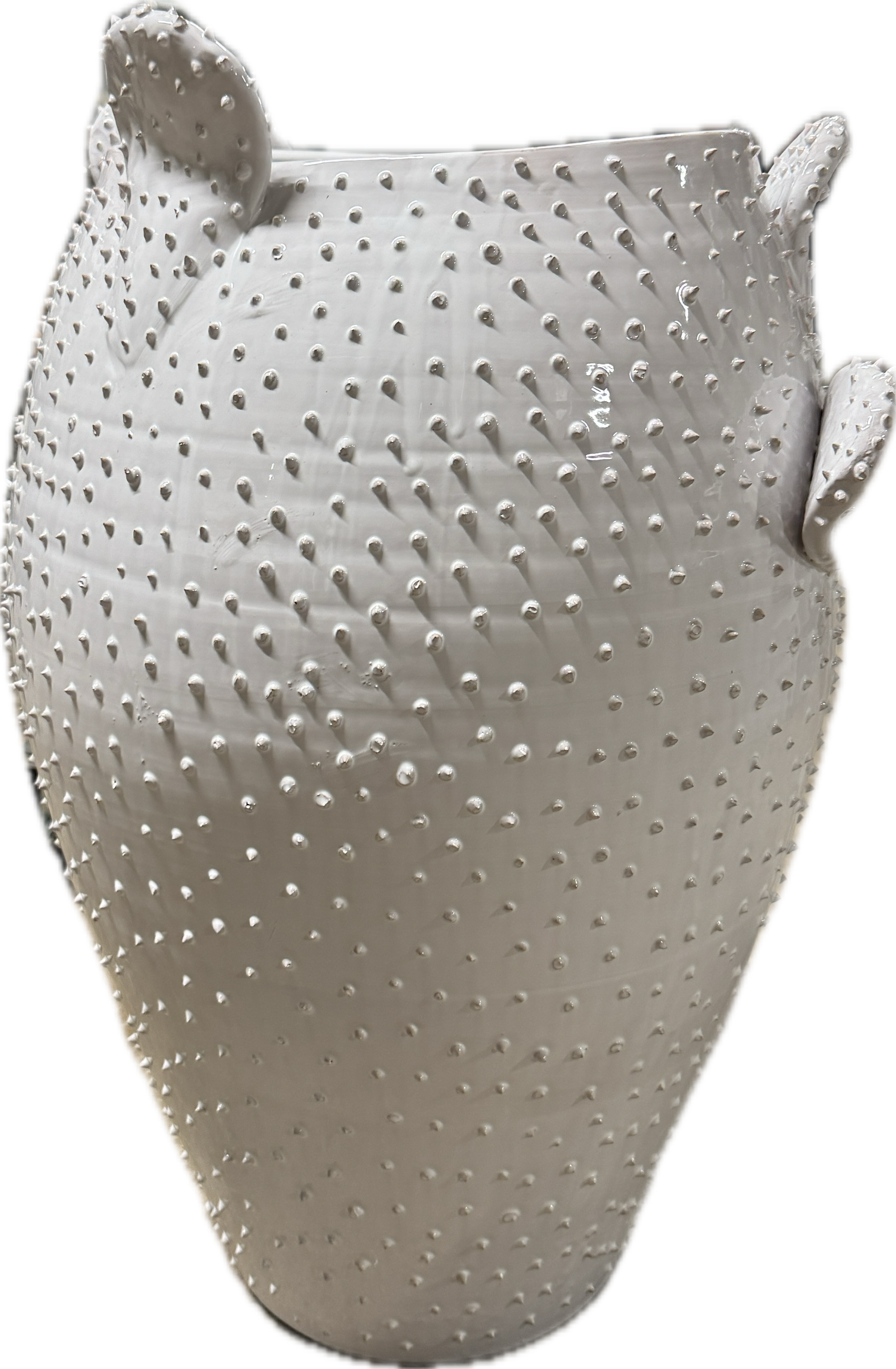 White Apulian ceramic cactus vase by Enza Fasano, featuring a smooth, rounded design with a cactus motif.