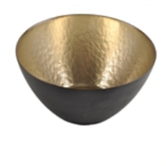 Ice Glass Bowl, Black w/ Gold Interior Medium