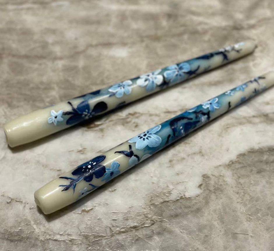 Chinoiserie Hand-Painted Taper Candle, Pair