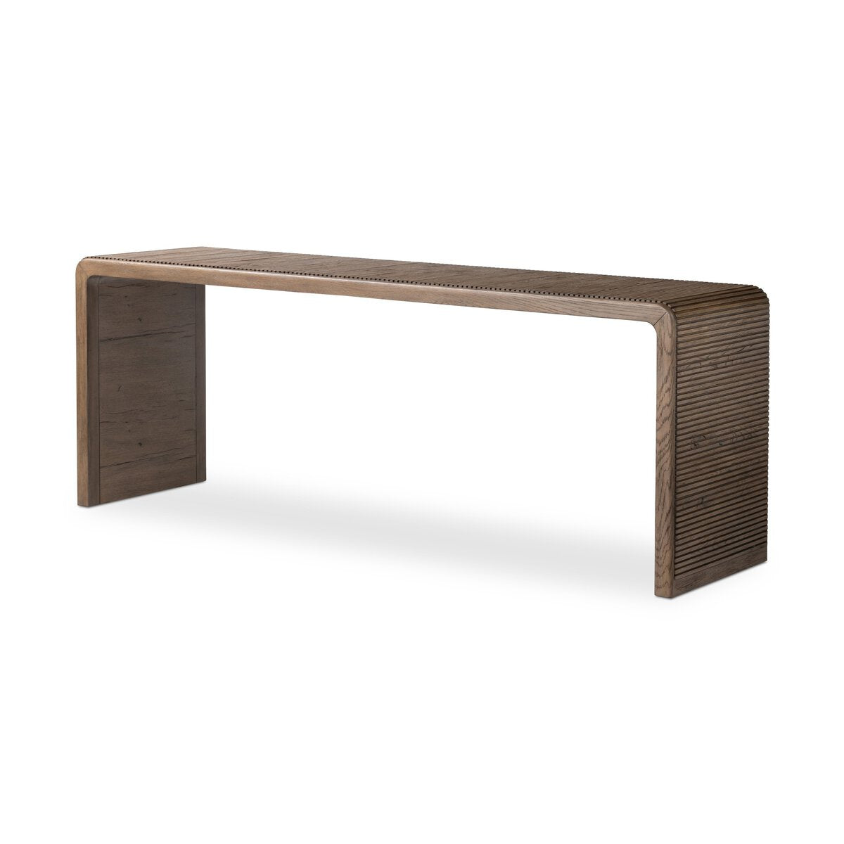 Four Hands Leo Console Table featuring a sleek wooden top and metal legs, ideal for entryways or living room decor.