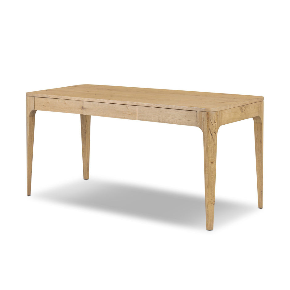Four Hands Burke Desk showcasing a modern wooden desk with a sleek design and natural wood finish.