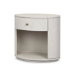 Amelia oval nightstand by Four Hands with one drawer, ivory linen finish, featuring a sleek, modern design for bedroom decor.