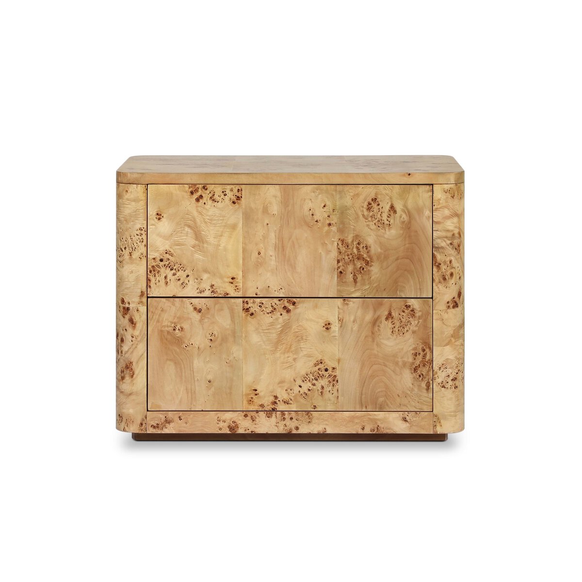Burl wood rectangular nightstand by Four Hands with clean lines and natural wood grain finish, ideal for bedroom decor.