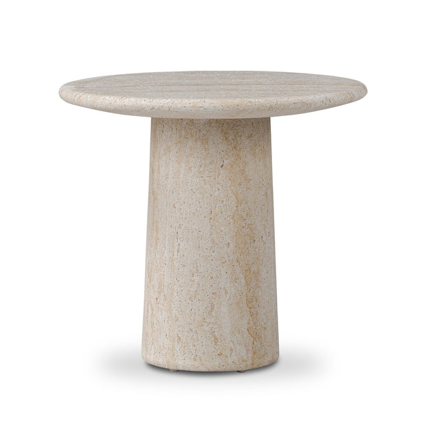 Four Hands Poole outdoor side table with a modern design, featuring a round top and sturdy base in neutral finish.