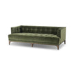 Olive green Dylan velvet tufted sofa by Four Hands, 78 inches long, with plush cushions and tufted back in a modern living room setting.