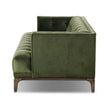 Olive green Dylan velvet tufted sofa by Four Hands, 78-inch modern upholstered sofa with plush cushioning and tufted back.