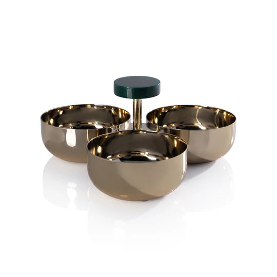 Spiga 3 Bowl Gold/Green Condiment Set