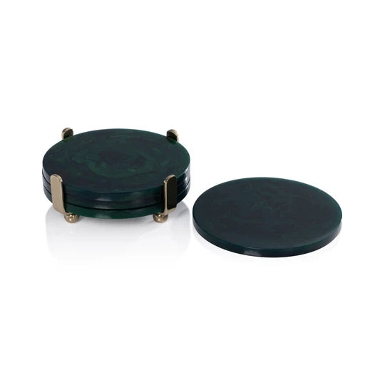Spiga Green Coasters Gold Stand Set/4