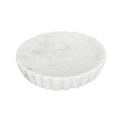 Grooved White Marble Soap Dish