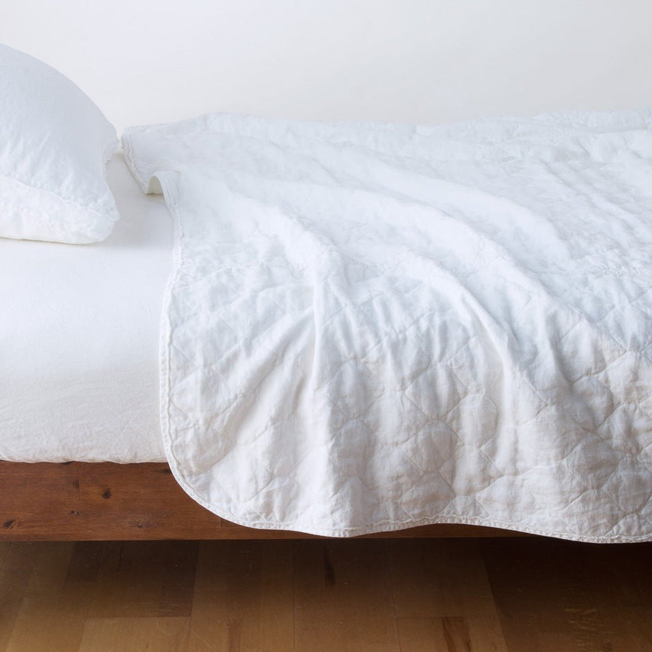 White Bella Notte Austin Coverlet in king size, showcasing a soft, elegant textile with a subtle textured pattern.