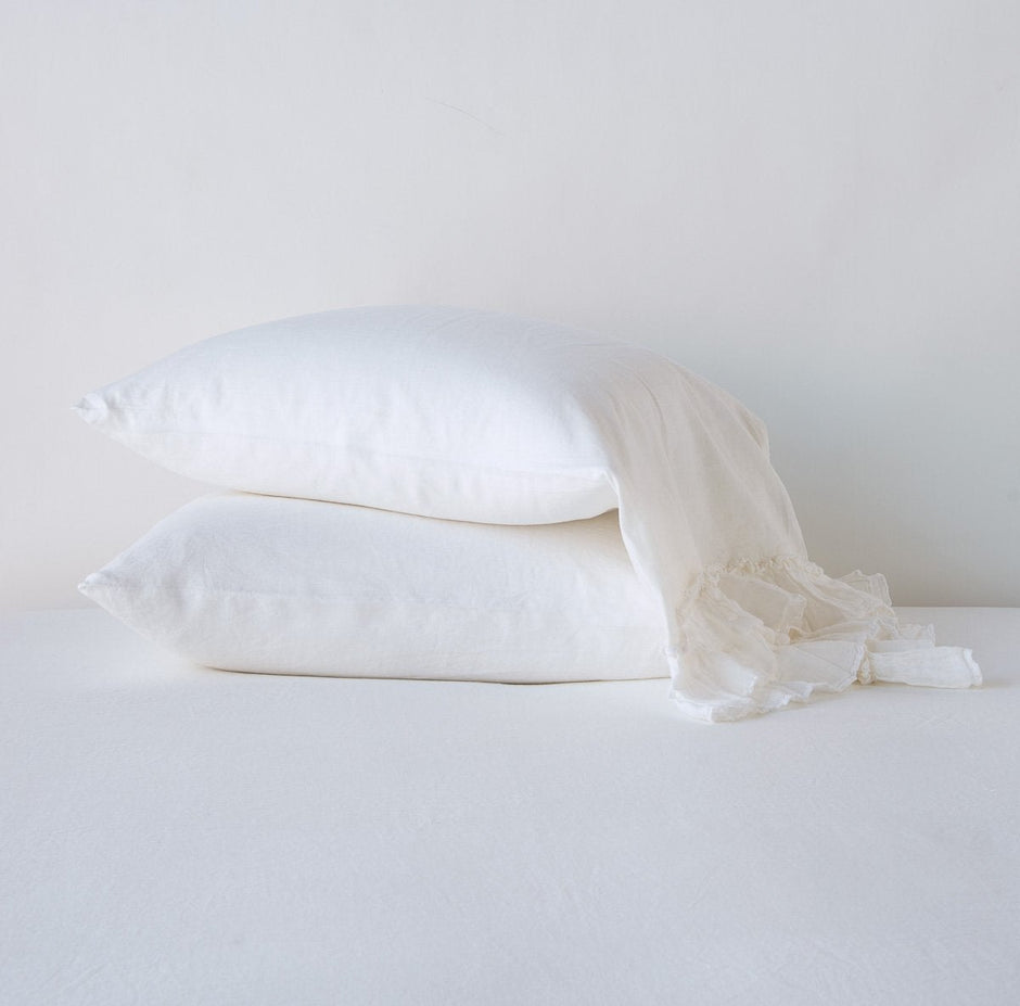 White Linen Whisper Pillowcase by Bella Notte, standard size, with soft, textured linen fabric and elegant finishing.