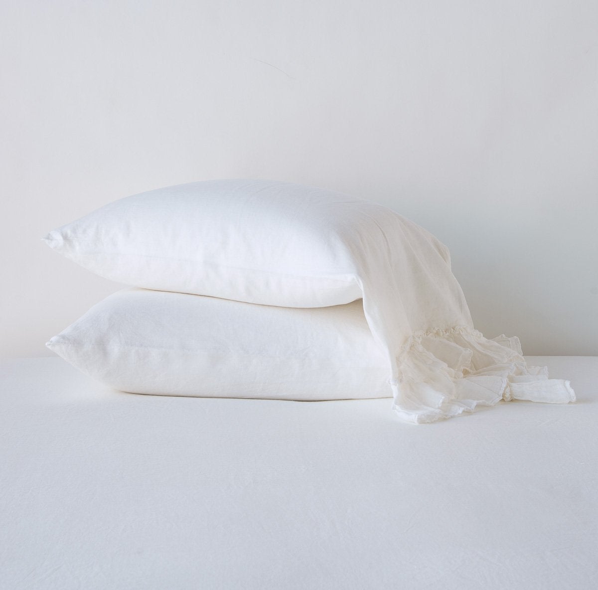 White Linen Whisper Pillowcase by Bella Notte, standard size, with soft, textured linen fabric and elegant finishing.
