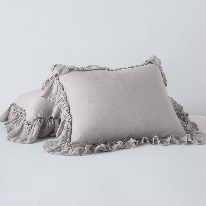 In Stock Bella Notte Linen Whisper Sham in Fog, standard size, showcasing soft linen fabric and elegant design.