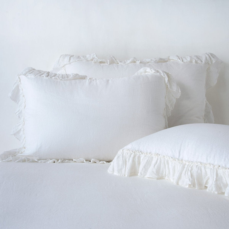 White Linen Whisper Sham by Bella Notte, standard size pillow sham with soft linen fabric and elegant stitching details.